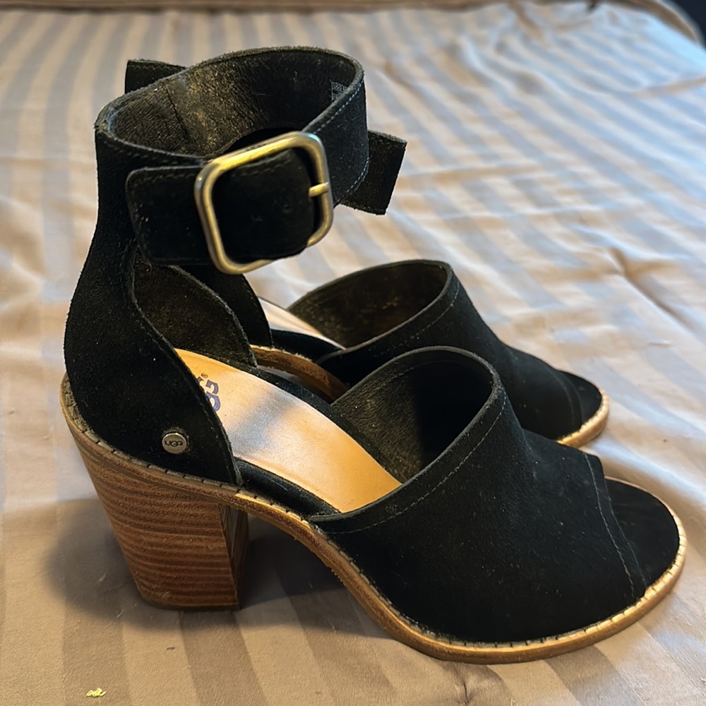 UGG black high block heel sandals